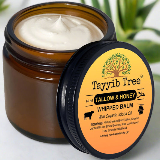 Handmade Tallow & Honey Whipped Balm - Skin Cream - 100% Natural & Halal Relief for Acne, Psoriasis, Eczema, Rosacea, Dry Skin - 60ml Whipped Balm