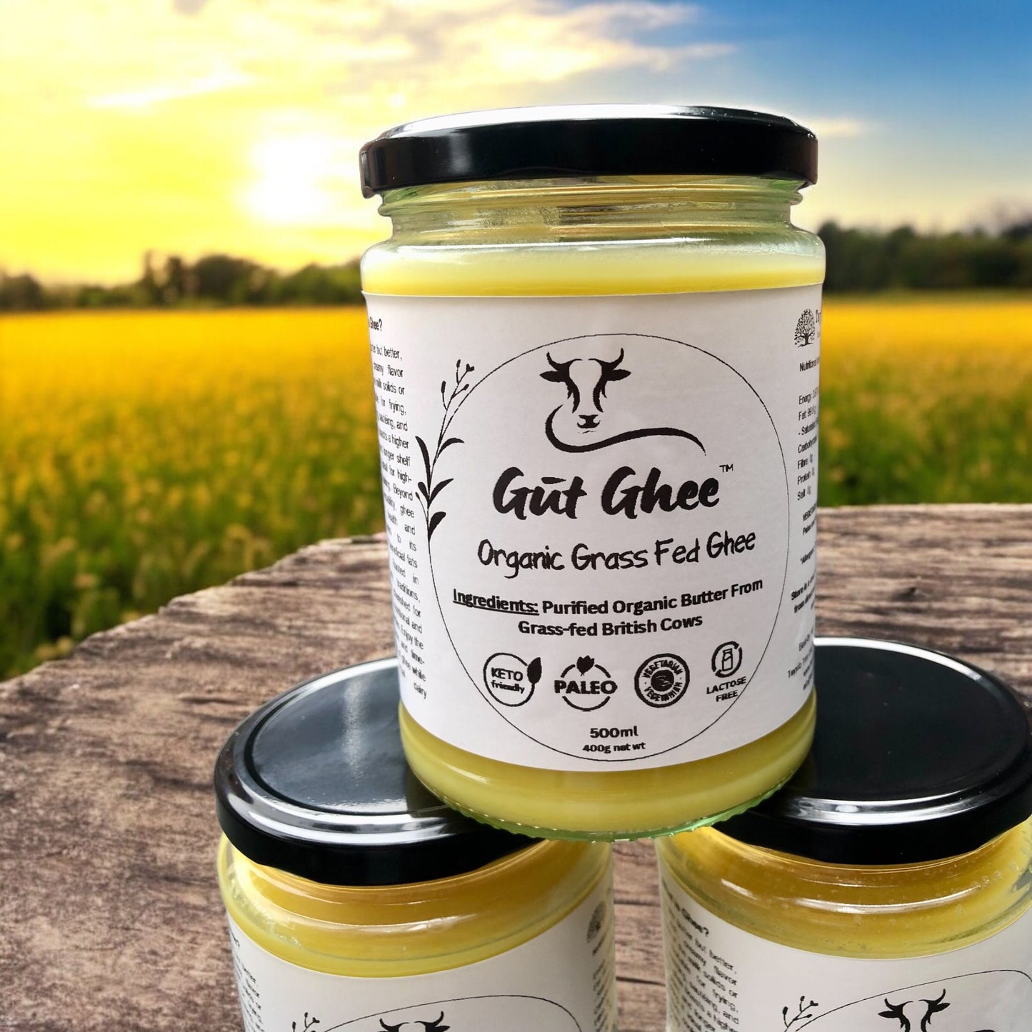 Gūt Ghee - Organic Grass-Fed Ghee Handcrafted in the UK | Premium Goodness for Gut Health | Pure & Natural Clarified Butter | 500ml