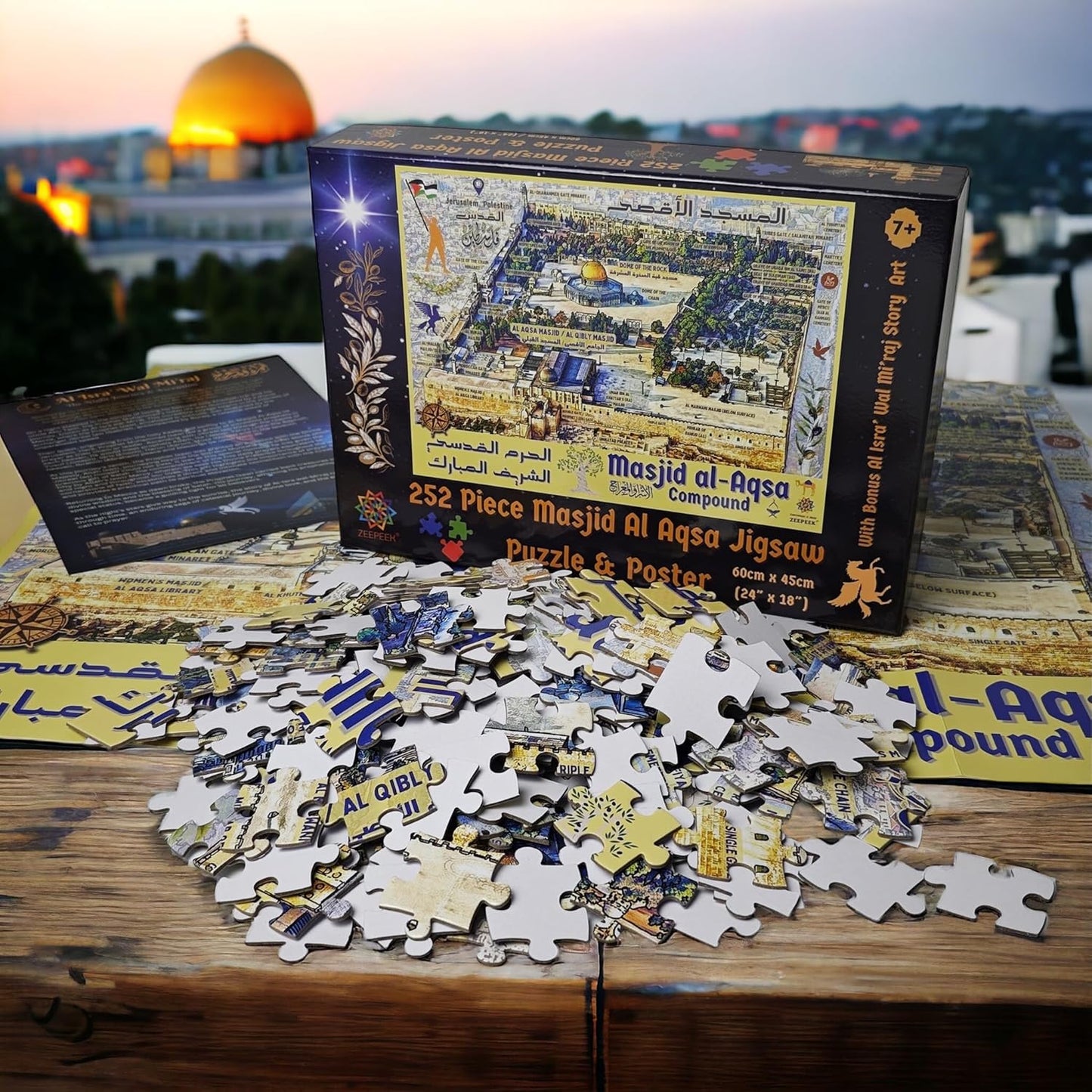 Al-Aqsa Masjid Puzzle & Poster - 252-Piece Islamic Mosque Jigsaw, Zeepeek Educational Kids' Series, Depicting Jerusalem, Palestine, with Bonus Art, Perfect Children's Eid & Ramadan Gift, for Ages 7+